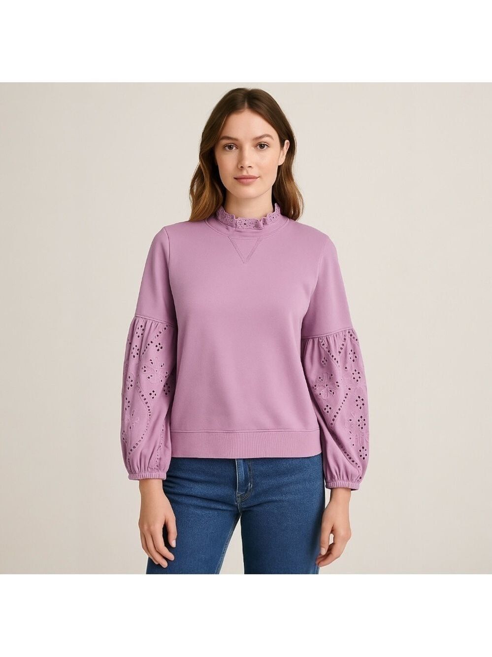 Forever That Girl Lilac Anthropologie Eyelet Sweater – Large